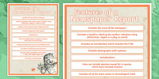 Uks2 newspaper writing word mat. Features Of A Newspaper Report Display Poster