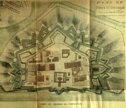 Fort St.George. Madras ,1754. 00000 View of Fort St George at Madras, Robert Sayer, Madras,RobertSayer, 1754. Rijksmuseum. Public Domain.