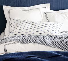 Gingham sprei selimut linen meliputi tekstil, motif kotak biru, biru, putih, tekstil png. Gingham Check Organic Cotton Sheet Set Pottery Barn