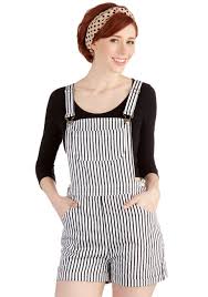 Black And White Striped Overalls Shorts Sassy Stripes Overalls Mod Retro Vintage Shorts Modcloth Com Overalls Fashion Vintage Shorts