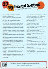 The classics that fall into this category are discussions about religion or politics. How To Launch More Meaningful Family Conversations With 29 Big Hearted Questions Doing Good Together