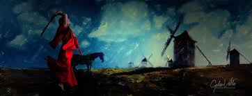 You don't need to have read cervantes' don quixote to be familiar with its most celebrated scene where, mistaking a cluster of windmills for fearsome giants, our hero mounts his steed and valiantly charges, only to see his trusty lance snapped into pieces by the nearest windmill's massive arms. Tilting At Windmills Don Quixote Galen Valle Art