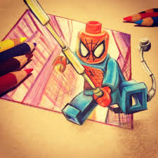 Lego Spider Man 3d Drawing In Coloured Pencils Lego Art Project Lego Art 3d Drawings