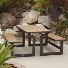 A complete and very compact picnic table the set consists of a table, 2 benches and 2 stools. Picnic Table Bench 2 In 1 Convertible Outdoor Seating Patio Table Park Garden Folding Picnic Table Outdoor Furniture Sets Bench Table