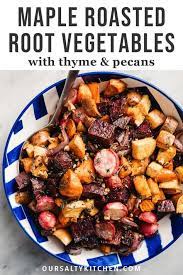 Maple Roasted Root Vegetables Recipe Root Vegetables Recipes Roasted Root Vegetables Thanksgiving Side Dishes
