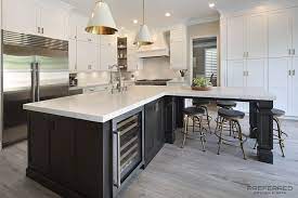 Dark grey cabinets on the lower half only make this room feel grand. Kitchen View 4 Kitchen Remodel Design Open Plan Kitchen Living Room Kitchen Island Shapes