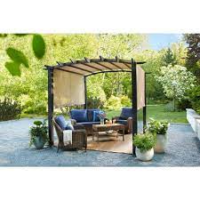 Hampton Bay 10 Ft X 10 Ft Steel And Aluminum Outdoor Patio Arched Pergola With Sliding Canopy Gfm00471a The Home Depot Outdoor Pergola Pergola Designs Pergola Plans