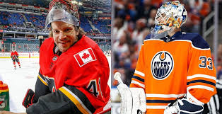 17, 2021 timer 1 min. Alberta Goalies Fight At Centre Ice In Flames Against Oilers Game Offside