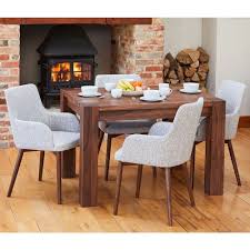 Dining table and chair set sale. Shiro Solid Walnut Furniture Small Dining Table And Four Light Grey Chairs Set Sale Price