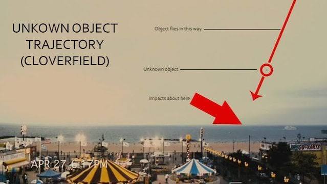 At the end of Cloverfield, the origin of the monster is revealed. An  unidentified object can barely be seen falling from space while the  characters record themselves on a Ferris wheel, months