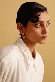 White Finish Black Swarovski Stone Hoop Earrings by ESME at Pernia's Pop Up  Shop 2024