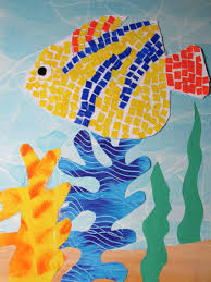 3rd Grade Paper Mosaic Fish 14 X 18 Art Teacher Susan Joe Mosaic Art Projects Elementary Art Mosaic Art