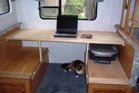 Creating An Rv Desk Out Of An Rv Dinette Travel Trailer Decor Rv Interior Rv Interior Remodel
