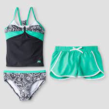 Girls Tankini Swimsuit Set With Short Green Girls Tankini Swimsuits Swimsuit Set