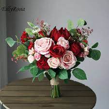 Red and pink wedding bouquets. Vintage Wedding Bouquet European Country Style Pink Red Roses Bouquet For Bridesmaid Bridal Bouquet Artificial Satin Flowers Wedding Bouquets Aliexpress