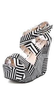 Black And White Striped Wedges Qupid Curve 02 High Contrast Geometric Stripe Wedges White Black White Wedges Striped Wedges Fancy Shoes