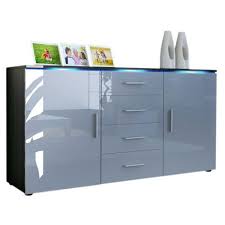 Vladon Sideboard Kommode Faro Korpus In Schwarz Matt Front In Grau Hochglanz Schliessfacher Sideboard Grau Sideboard