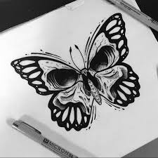 Butterflytattoo Firsttattooideas Girltattoo Girltattooideas Halfbutterflytattoo Ringfingertattoo Smal Skull Butterfly Tattoo Tattoos Skull Tattoos