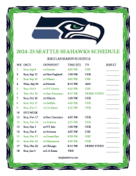 Seattle Seahawks Printable Schedule