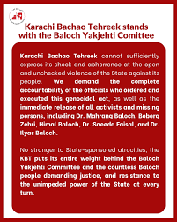 Karachi Bachao Tehreek stands with Dr @mahrangbaloch__ and  @byc_karachiofficial and demands the release of activists. We cannot fathom  this level of inhumane cruelty and violence unleashed