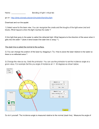 Go to the phet lab simulation page. Name Bending Of Light Virtual Lab Go On Http Phet Colorado Edu