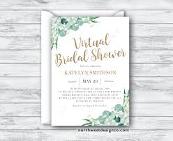 Virtual Bridal Shower Gold And Green Eucalyptus 5x7 Etsy In 2020 Virtual Baby Shower Bridal Shower Floral Invitation