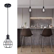 Lightingpro 2 Pack Vintage Mini Wire Pendant Lights With Matte Black Metal Shape Industrial Bird Cage Hanging Lights Rustic Farmhouse Lighting Fixtures For Kitchen Loft Bar Counter Foyer Dining Room