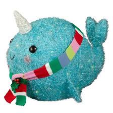 The Tinsel Lit Narwhal With Scarf From Wondershop 153 May Be Small As Lit Sculptures Go But This Litt Outdoor Christmas Decorations Tinsel Outdoor Christmas
