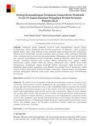 Currently 116,994 pdf books are indexed about thousands of different topics. Pdf Strategi Kesinambungan Perniagaan Semasa Krisis Pandemik Covid 19 Kajian Rantaian Pengagihan Produk Pertanian Pekebun Kecil Business Continuity Strategy During Covid 19 Pandemic Crisis A Study On Distribution Channel For Agricultural Produces