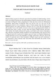 Rasulullah shallallahu`alaihi wa sallam beliau bersabda: View Of Kritik Pemahaman Hadits Nabi Tentang Keutamaan Surat Al Waqi Ah