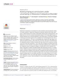 Researchers have identified four major categories of ocd, as well as subtypes that fall under these. Pdf Avoid Jumping To Conclusions Under Uncertainty In Obsessive Compulsive Disorder