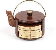 Its cappuccino and chrome finish and glass makeup bring warmth to your home. Wooden Kettle Shape Coaster Set For Kitchen And Dining Table Coffee Table Set Of 6 Beer Coaster à¤• à¤¸ à¤Ÿà¤° à¤¸ M S Maritime Nauticals Haridwar Id 22418098233