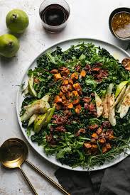 Winter Salad With Rosemary Roasted Sweet Potatoes Bacon And Pear