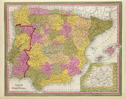 Спутниковая карта испания с городами для туристов и деловых людей. Karta Ispanii I Portugalii 1846 G Starye Karty Evropy