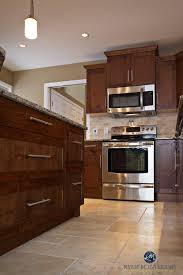 Travertine And Maple Kitchen Kitchen Remodel Nanoose Bay Brown Kitchen Cabinets Travertine Tiles Kitchen Cherry Cabinets Kitchen