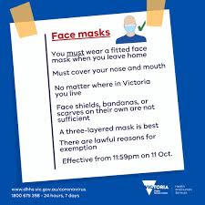 Elsewhere, they are being strengthened. Vicgovdhhs On Twitter From Oct 12 All Victorians Must Wear A Fitted Face Mask That Covers Nose Mouth When You Leave Home Face Shields Bandanas Or Scarves On Their Own Are