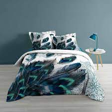Housse de couette en broderie ensemble composé d'une housse de couette et de 2 taies d'oreiller assorties. Parure De Couette Plumes De Paon Et Mandala Blanc Bleu 240 X 220 Cm Achat Vente Housse De Couette Et Taies Cdiscount