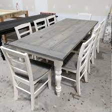 If you're leaning towards a farmhouse look, opt for wooden chairs or a bench, as well. Farmhouse Living Room Set End Tables Set And Coffee Table With Distressed White Base And Dark Walnut Top Rustic Living Room Furniture X In 2021 Rustic Farmhouse Table Farmhouse Dining Room