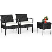 Browse bistro tables from uk shops. 3pcs Outdoor Patio Rattan Bistro Furniture Set With Cushion Storage Table For Sale Online