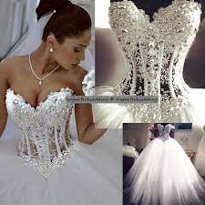 All Sizes Heavily Pearl Beaded Wedding Dress See Through Lace Corset Puffy Gown Bridal Ball Gown Ball Gown Wedding Dress Lace Bridal Gown