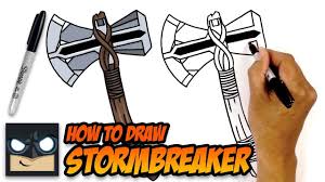 Drawing of paints and pencil. How To Draw Stormbreaker Avengers Step By Step Tutorial Cartooning 4 Kids Drawings Thor Drawing