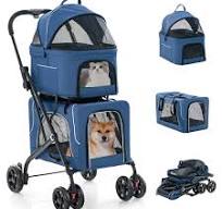 Giantex Double Dog Stroller - Pet Stroller for 2 Dogs - Blue
