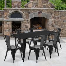 High quality metal indoor outdoor table chair set patio cafe black large size. 31 5x63 Metal Table Set 6chair Et Ct005 6 30 Bizchair Com