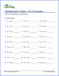 Complete explanations and answer keys! Grade 4 Math Worksheets Multiplication Tables Of 2 To 12 K5 Learning