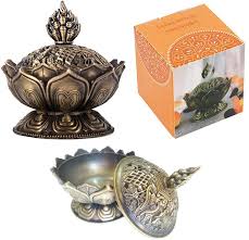 Light the tip of the incense cone. Metal Incense Cone Holder Burner Lotus