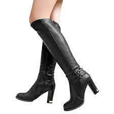 Mostrin Fashion Women S Pu Leather High Heel Knee High Riding Boots Additional Details Found At Fur Boots Fashion Womens Knee High Boots Leather High Heels