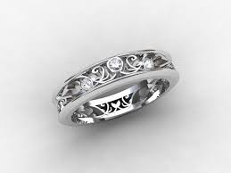 Narrow Filigree Engagement Ring With Diamond White Gold Rose Etsy Blue Diamond Ring Filigree Engagement Ring Silver Wedding Bands
