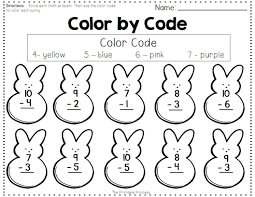 Freebie Addition And Subtraction Color By Code Includes Optional Peep Counters Easter Kindergarten Kindergarten Easter Worksheets Spring Math