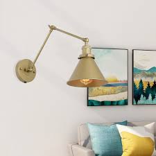 Hang your swing arms so that the bottom of the shade is at the eye level of the user. Carbon Loft Merida Adjustable Gold Swing Arm Lighting Plug In Wall Lamp 19 7 X 7 5 X 9 1 Overstock 28582962