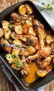 One Pan Roasted Chicken Potatoes Recipe Chicken Potato Bake Recipetin Eats Lemon Chicken Recipe